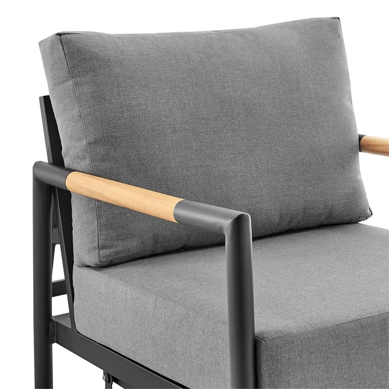 Armen Living Royal 3PC Outdoor Aluminum/Fabric Patio Swivel Set in Black/Gray