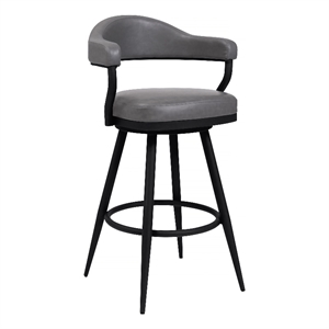 Armen Living Justin 30&quot Modern Metal Swivel Bar Stool in Black/Vintage Gray
