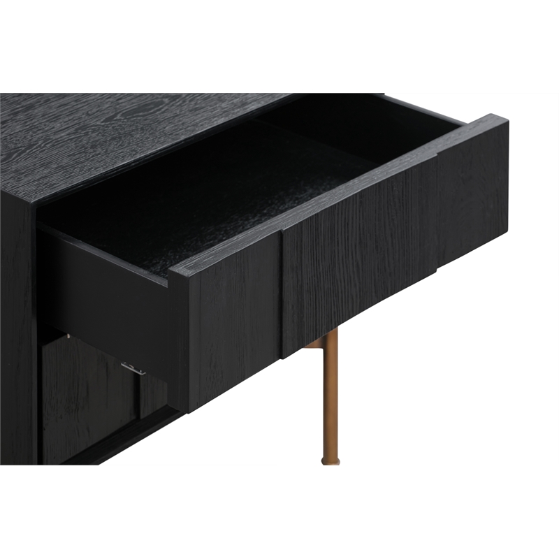 Armen Living Carnaby 2-Drawer Wood Nightstand in Black Brushed Oak and Bronze