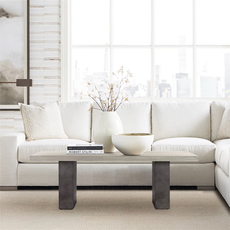 Armen Living Abbey Modern Concrete & Wood Coffee Table in Gray Oak/Silver-Gray