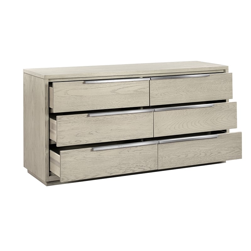 Armen Living Abbey 6-Drawer Modern Wood Double Dresser in Gray Oak