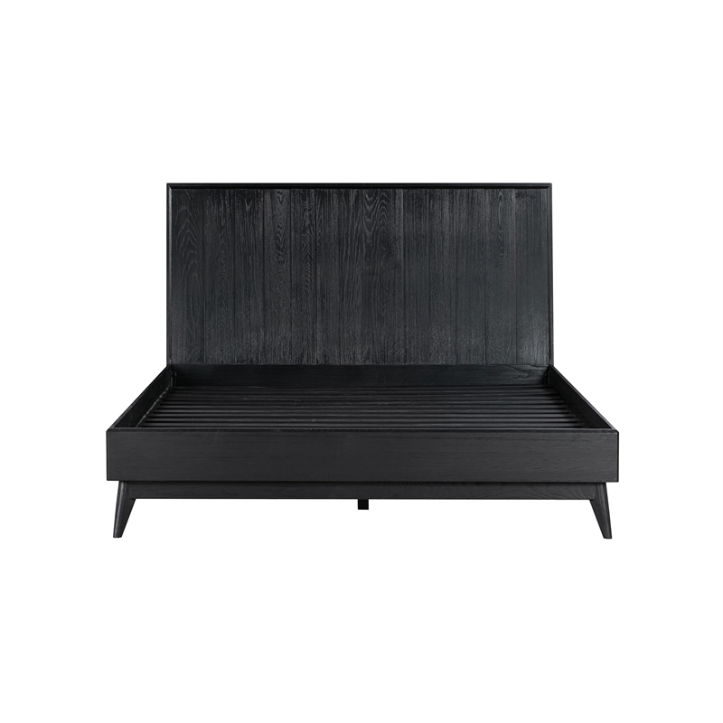 Armen Living Carnaby Wood Queen Platform Bed Frame in Black Brushed Oak Wood