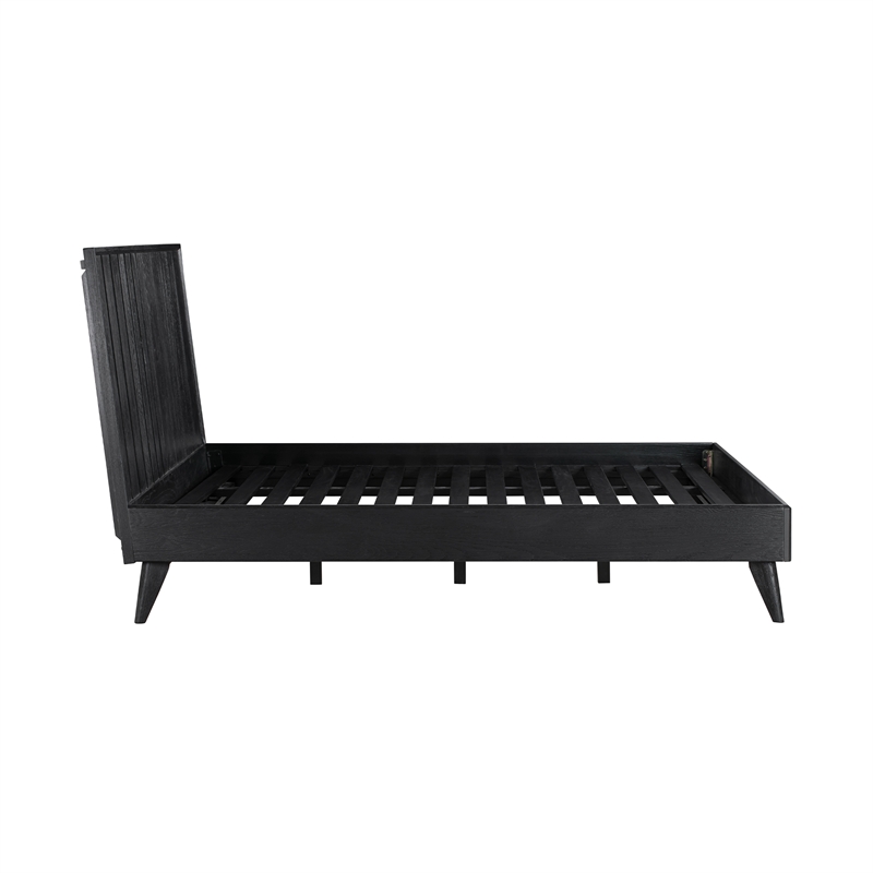 Armen Living Carnaby Wood Queen Platform Bed Frame in Black Brushed Oak Wood