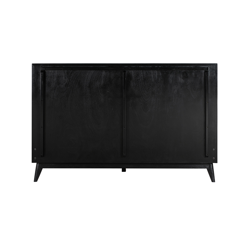 Armen Living Carnaby Wood Queen Platform Bed Frame in Black Brushed Oak Wood