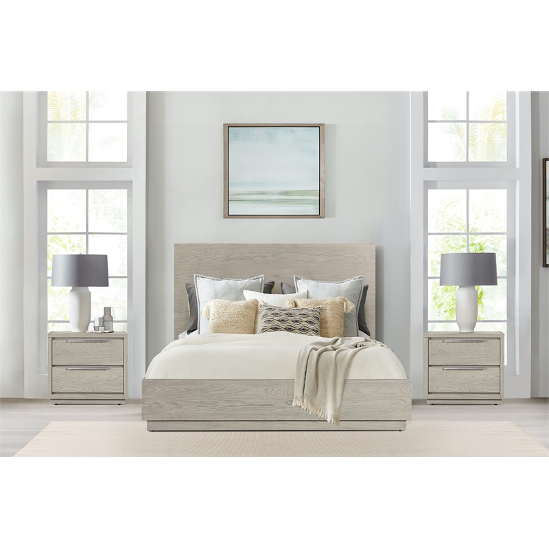 Armen Living Abbey 3-Piece Queen Modern Wood Bed & Two Nightstands in Gray Oak