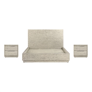 Armen Living Abbey 3-Piece Queen Modern Wood Bed & Two Nightstands in Gray Oak