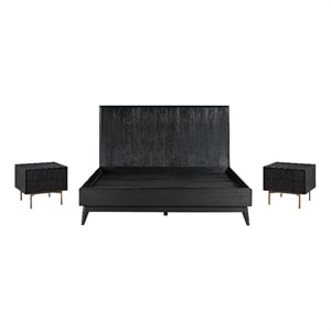 Armen Living Carnaby 3-Piece Wood Queen Bedroom Set in Black Brushed Oak