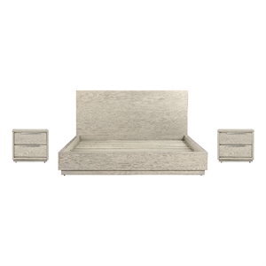 Armen Living Abbey 3-Piece King Modern Wood Bed & Two Nightstands in Gray Oak