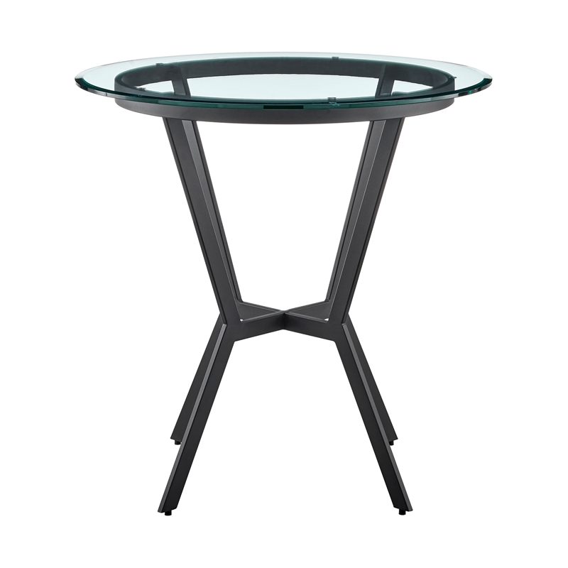 Armen Living Naomi Round Modern Metal/Glass Bar Table in Black/Clear