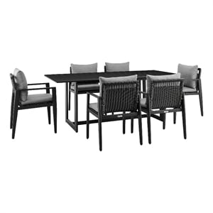 Armen Living Grand 7-Piece Wicker / Rattan Outdoor Dining Table Set in Black