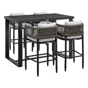 Armen Living Felicia 5-Piece Modern Aluminum Patio Bar Table Set in Black/Gray