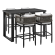 Armen Living Felicia 5-Piece Modern Aluminum Patio Bar Table Set in Black/Gray