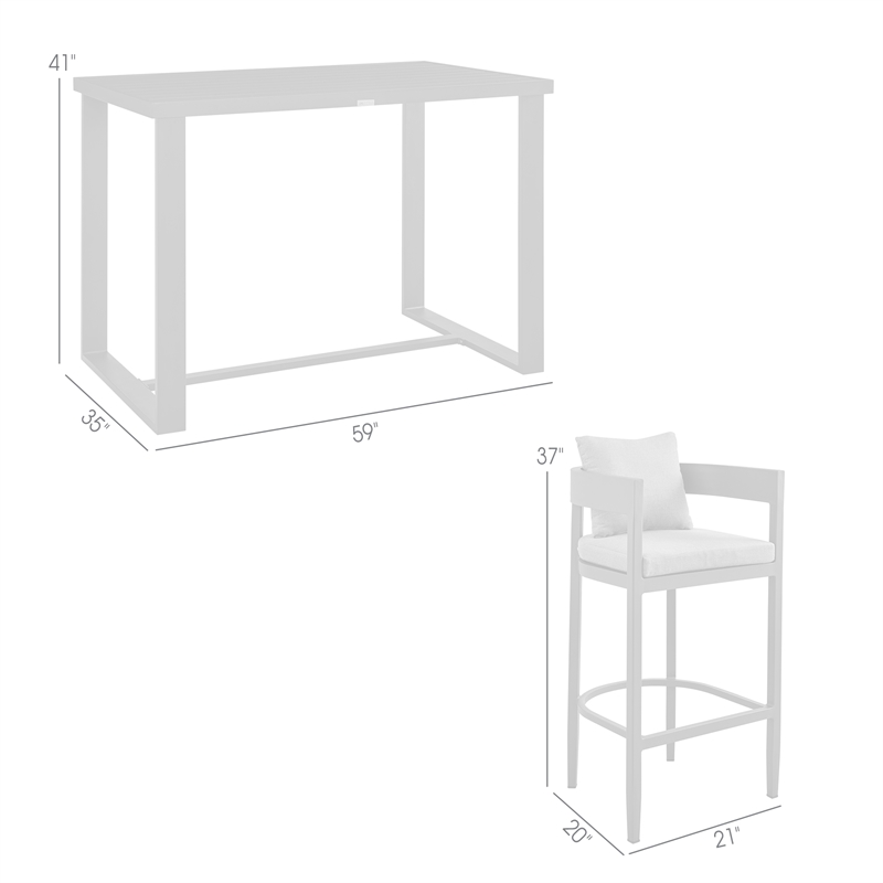 Armen Living Argiope 5-Piece Aluminum Patio Bar Table Set in Black/Gray