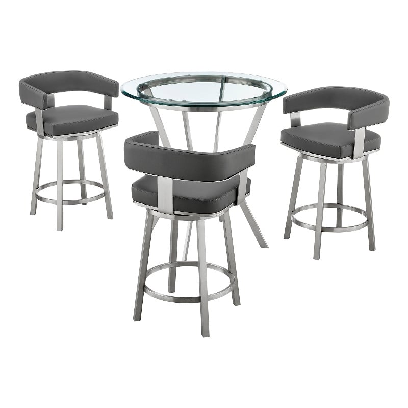 Armen Living Naomi and Lorin 4PC Stainless Steel Counter Dining Set in Silver