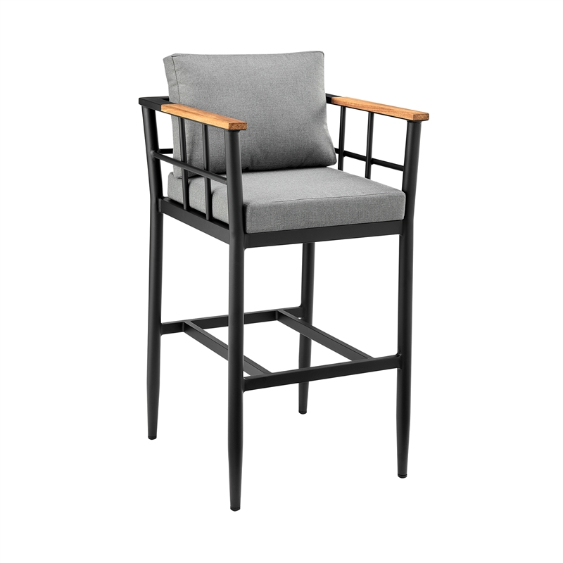 Armen Living Wiglaf 5-Piece Aluminum Patio Bar Table Set in Black/Gray