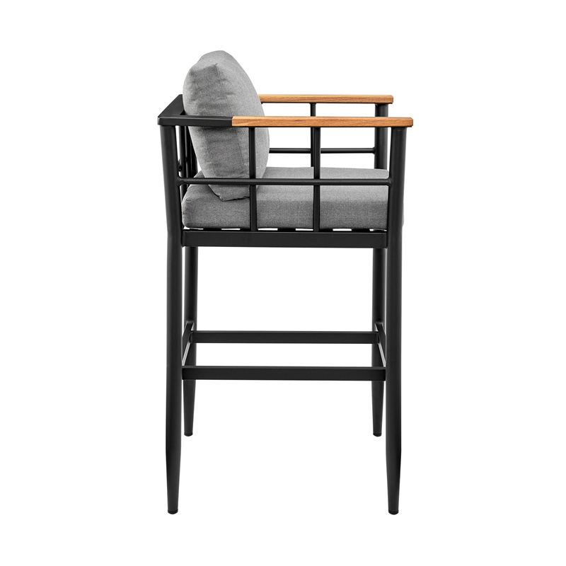 Armen Living Wiglaf 5-Piece Aluminum Patio Bar Table Set in Black/Gray