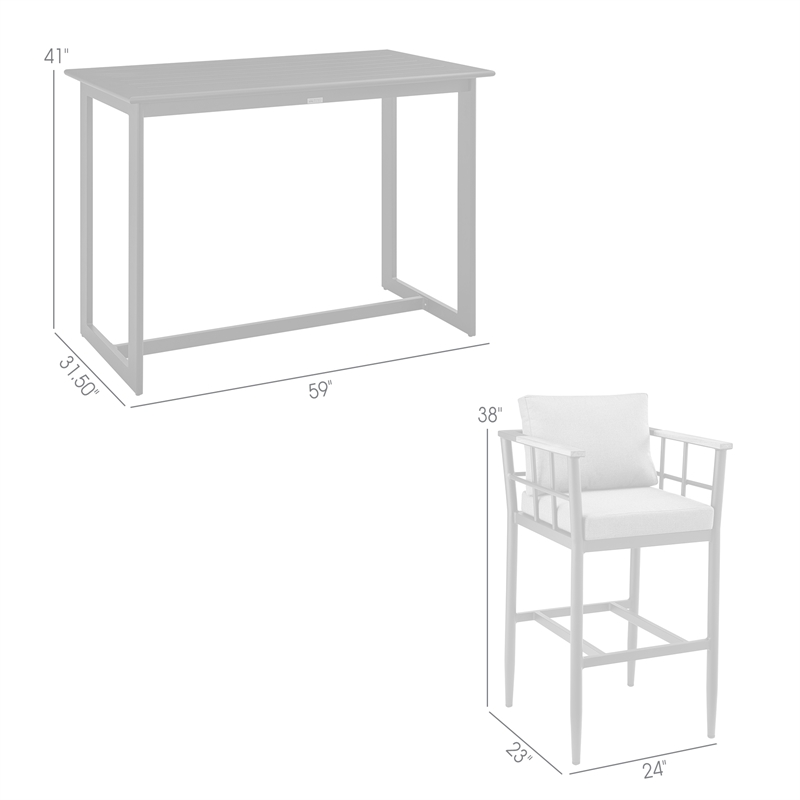 Armen Living Wiglaf 5-Piece Aluminum Patio Bar Table Set in Black/Gray