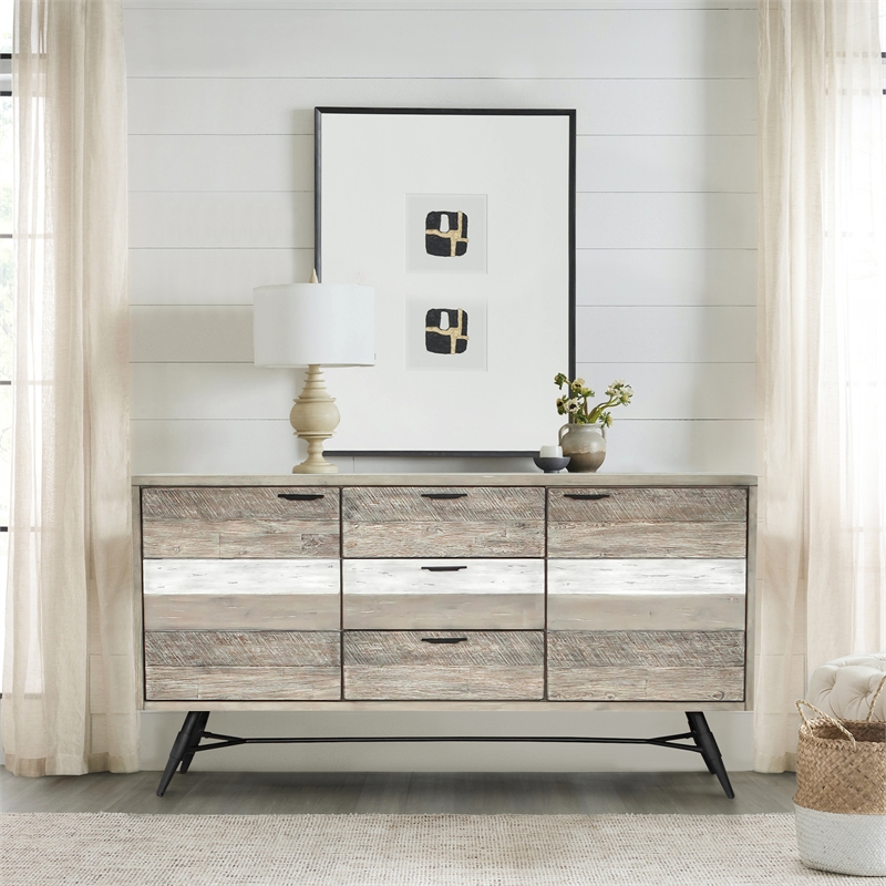 Armen Living Bridges Acacia Wood Sideboard Buffet Cabinet in Natural/Gray