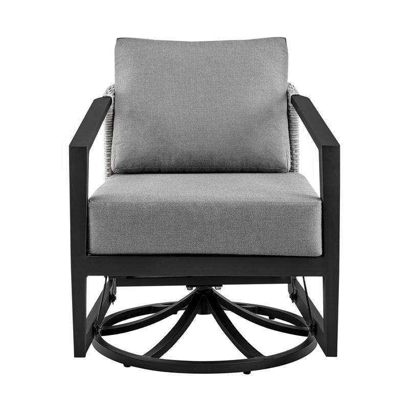 Armen Living Aileen Fabric/Rattan Patio Swivel Lounge Chair in Black/Gray