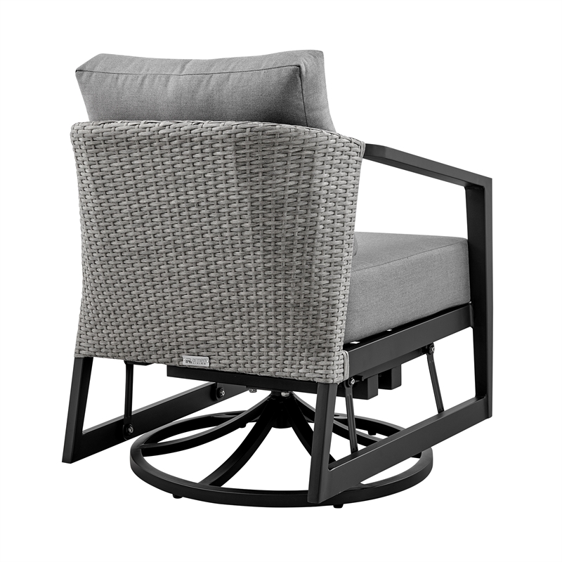 Armen Living Aileen Fabric/Rattan Patio Swivel Lounge Chair in Black/Gray