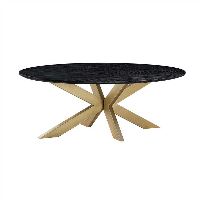 Armen Living Lombard Oval Modern Wood Coffee Table in Black/Brushed Oak