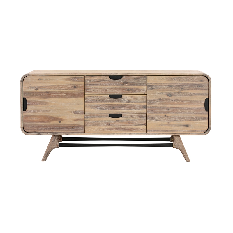 Armen Living Kendra 3-Drawer Modern Acacia Wood Sideboard Buffet in Gray