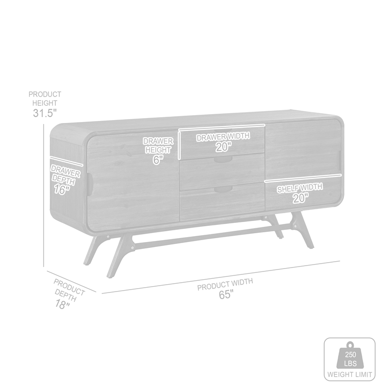 Armen Living Kendra 3-Drawer Modern Acacia Wood Sideboard Buffet in Gray