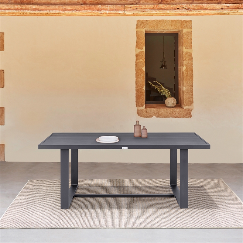 Armen Living Argiope Modern Aluminum Outdoor Dining Table in Dark Gray