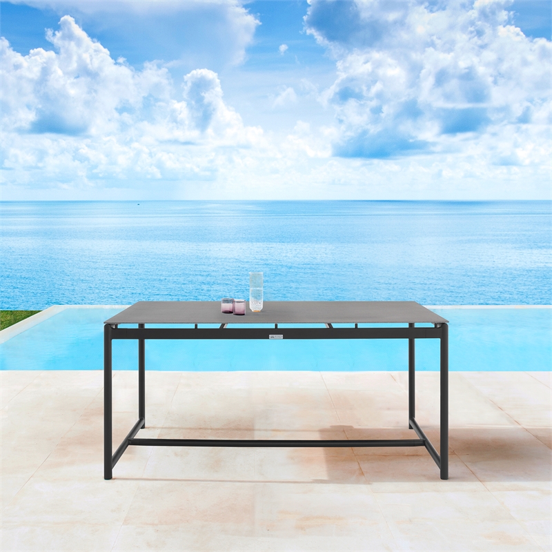 Armen Living Royal Outdoor Aluminum Dining Table with Stone Top in Black/Gray