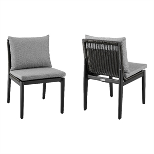 Armen Living Grand 19&quot Fabric & Metal Patio Dining Chair in Gray (Set of 2)