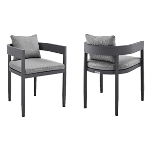 Armen Living Argiope Fabric 19&quot Patio Dining Chairs in Black/Gray (Set of 2)