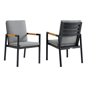Armen Living Royal 18&quot Outdoor Fabric Dining Chair in Dark Gray (Set of 2)
