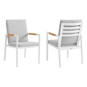 Armen Living Royal 18&quot Outdoor Fabric Dining Chair in Light Gray (Set of 2)