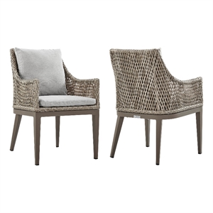 Armen Living Silvana 19&quot Outdoor Fabric Dining Chair in Gray/Beige (Set of 2)