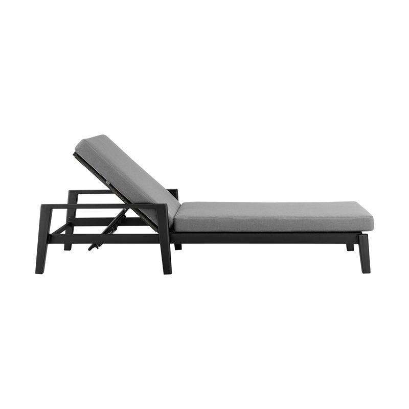 Armen Living Grand Adjustable Outdoor Fabric Chaise Lounge Chair in Gray/Black