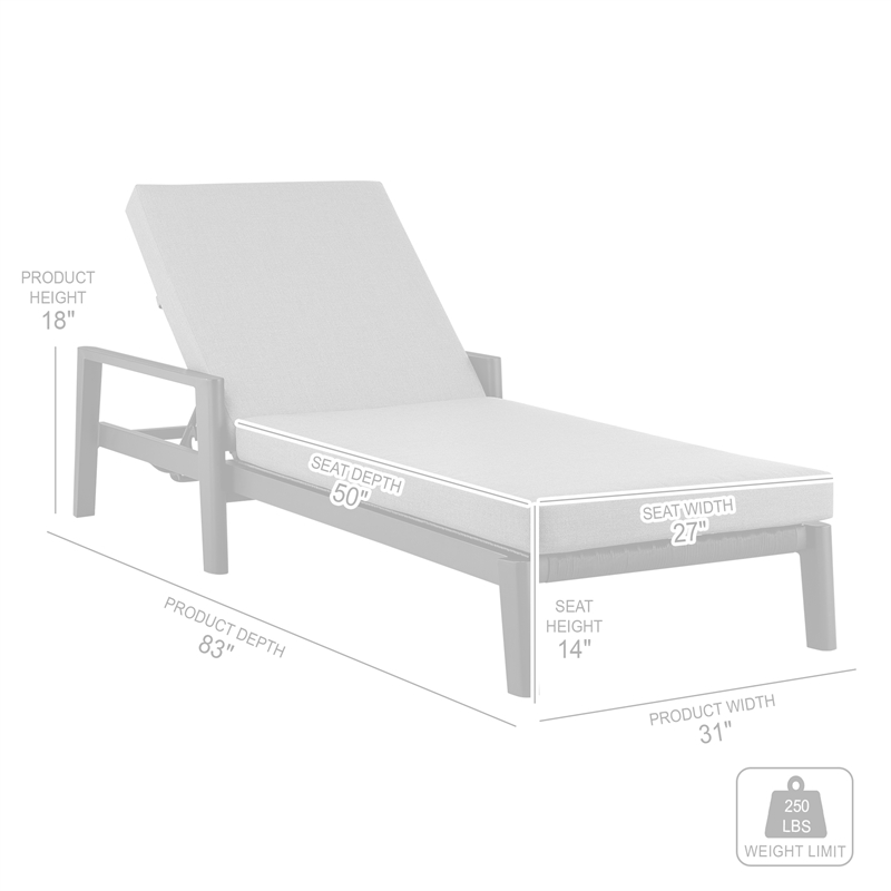 Armen Living Grand Adjustable Outdoor Fabric Chaise Lounge Chair in Gray/Black
