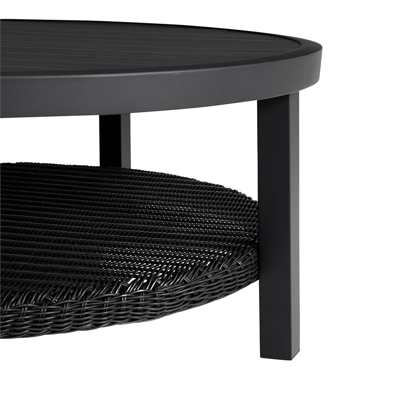 Armen Living Grand Round Aluminum Outdoor Conversation Table in Black