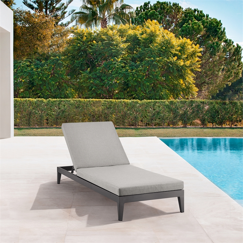 Armen Living Argiope Adjustable Fabric/Aluminum Chaise Lounge Chair in Dark Gray