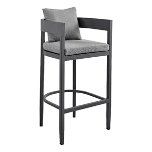 Armen Living Argiope 26&quot Fabric/Aluminum Patio Counter Stool in Dark Gray/Black