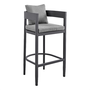 Armen Living Argiope 30&quot Fabric/Aluminum Patio Bar Stool in Dark Gray/Black