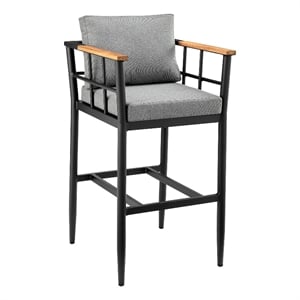 Armen Living Wiglaf 26&quot Aluminum and Fabric Outdoor Counter Stool in Black/Gray