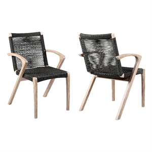 Armen Living Nabila 18&quot Outdoor Fabric Dining Chairs in Charcoal/Teak (Set of 2)