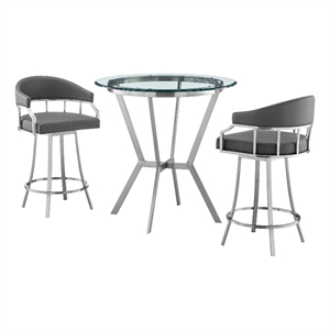 Armen Living Naomi and Valerie 3-Piece Stainless Steel Dining Set in Silver/Gray