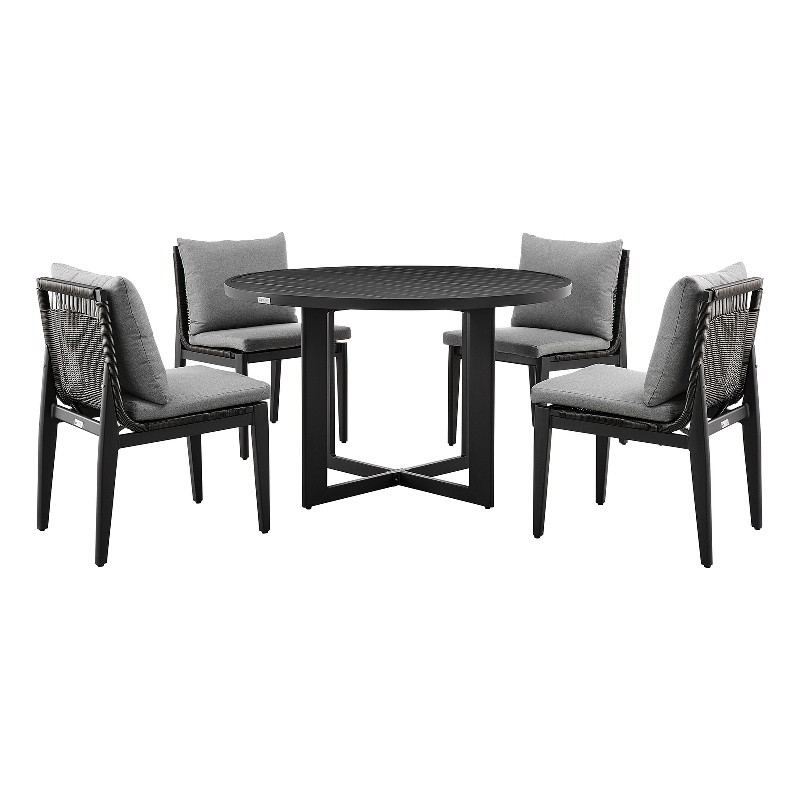 Armen Living Grand 5-Piece Round Modern Aluminum Dining Table Set in Black/Gray