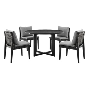 Armen Living Grand 5-Piece Round Modern Aluminum Dining Table Set in Black/Gray