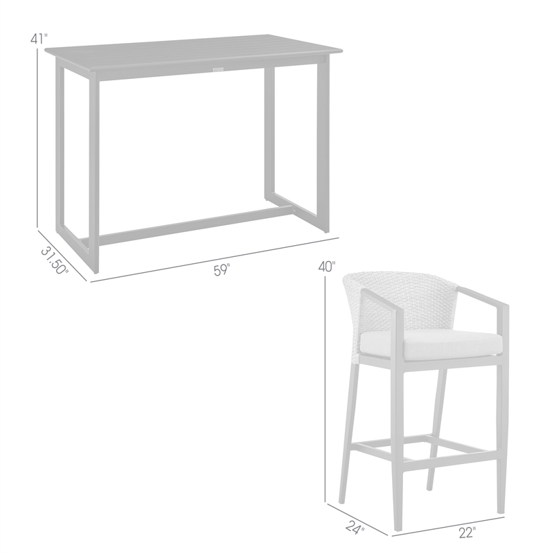 Armen Living Aileen 5-Piece Aluminum Patio Bar Table Set in Black/Gray