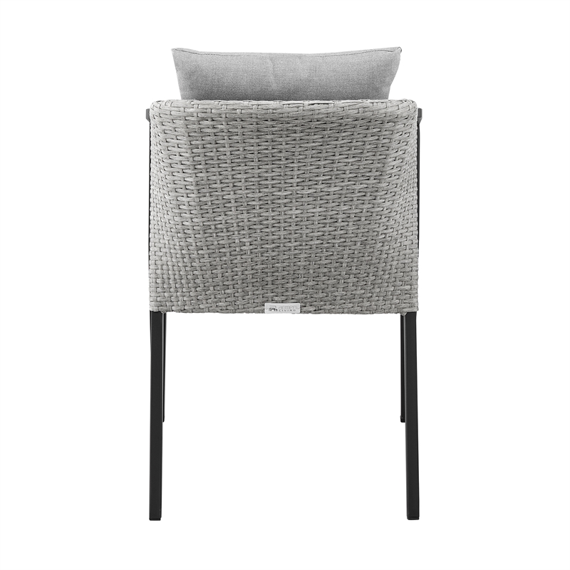 Armen Living Aileen Outdoor Fabric/Rattan Dining Chairs in Gray/Black (Set of 2)
