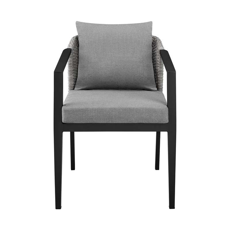 Armen Living Aileen Outdoor Fabric/Rattan Dining Chairs in Gray/Black (Set of 2)