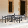 Armen Living Argiope 7-Piece Outdoor Aluminum Dining Table Set in Black/Gray