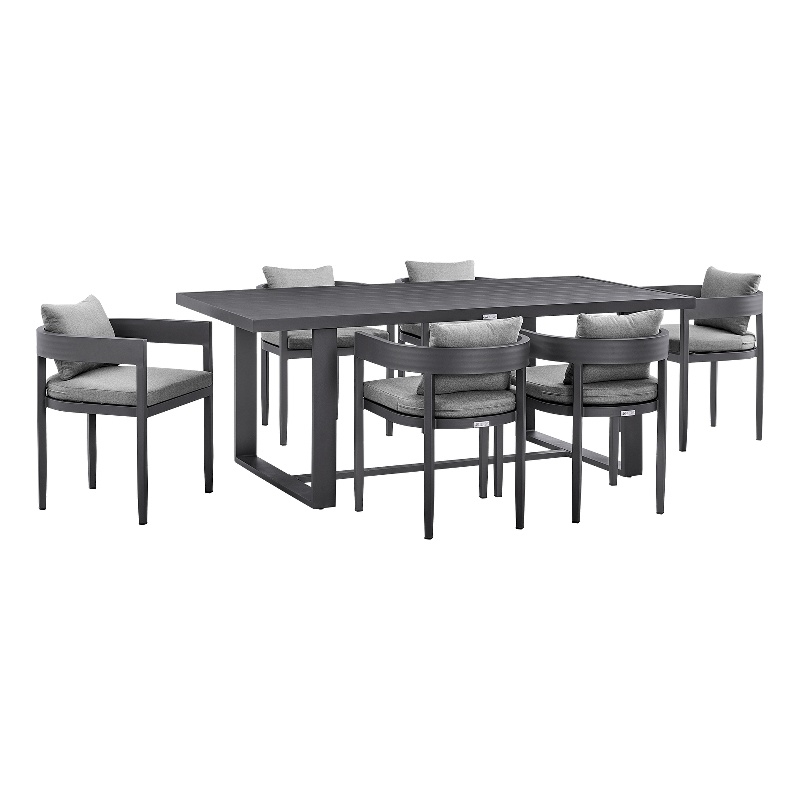 Armen Living Argiope 7-Piece Outdoor Aluminum Dining Table Set in Black/Gray